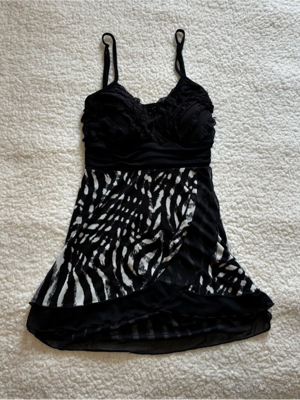 Apostrophe Women Black Zebra Y2K Ruffle Layered Cami Top